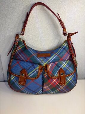 Dooney & Bourke Multicolor Plaid Shoulder Bag with Tan Trim